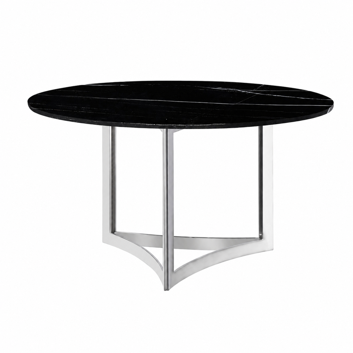 Alexa Dining Table Silver Base and 180 CM Round Black Marble
