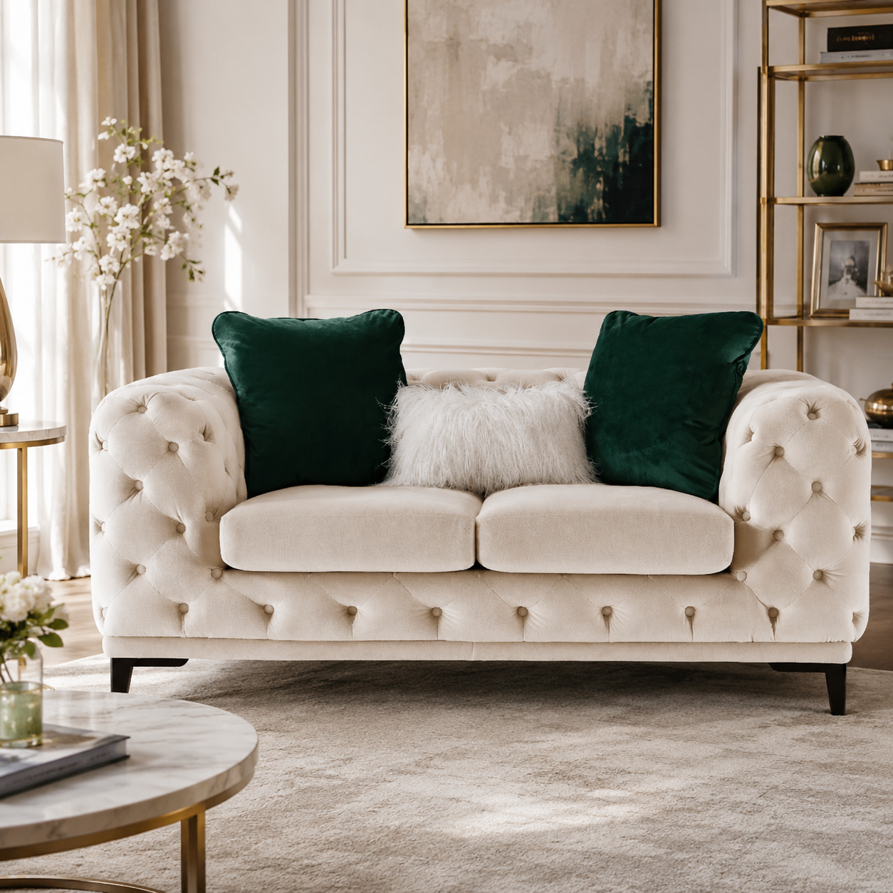 Statement Tuft Off-White Loveseat (176cm)