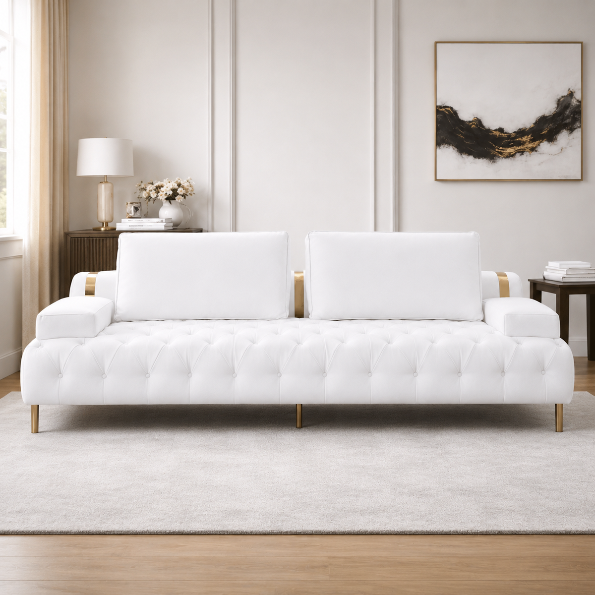 Tufting White 3 Seater Sofa