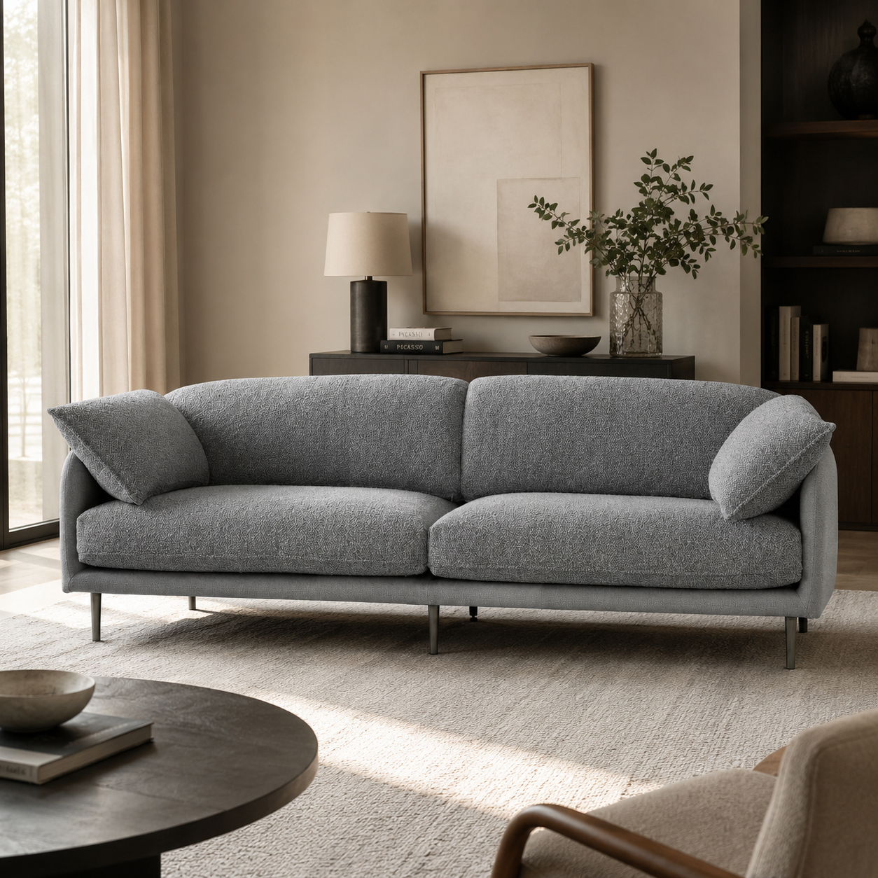Ahad Grey Boucle Sofa