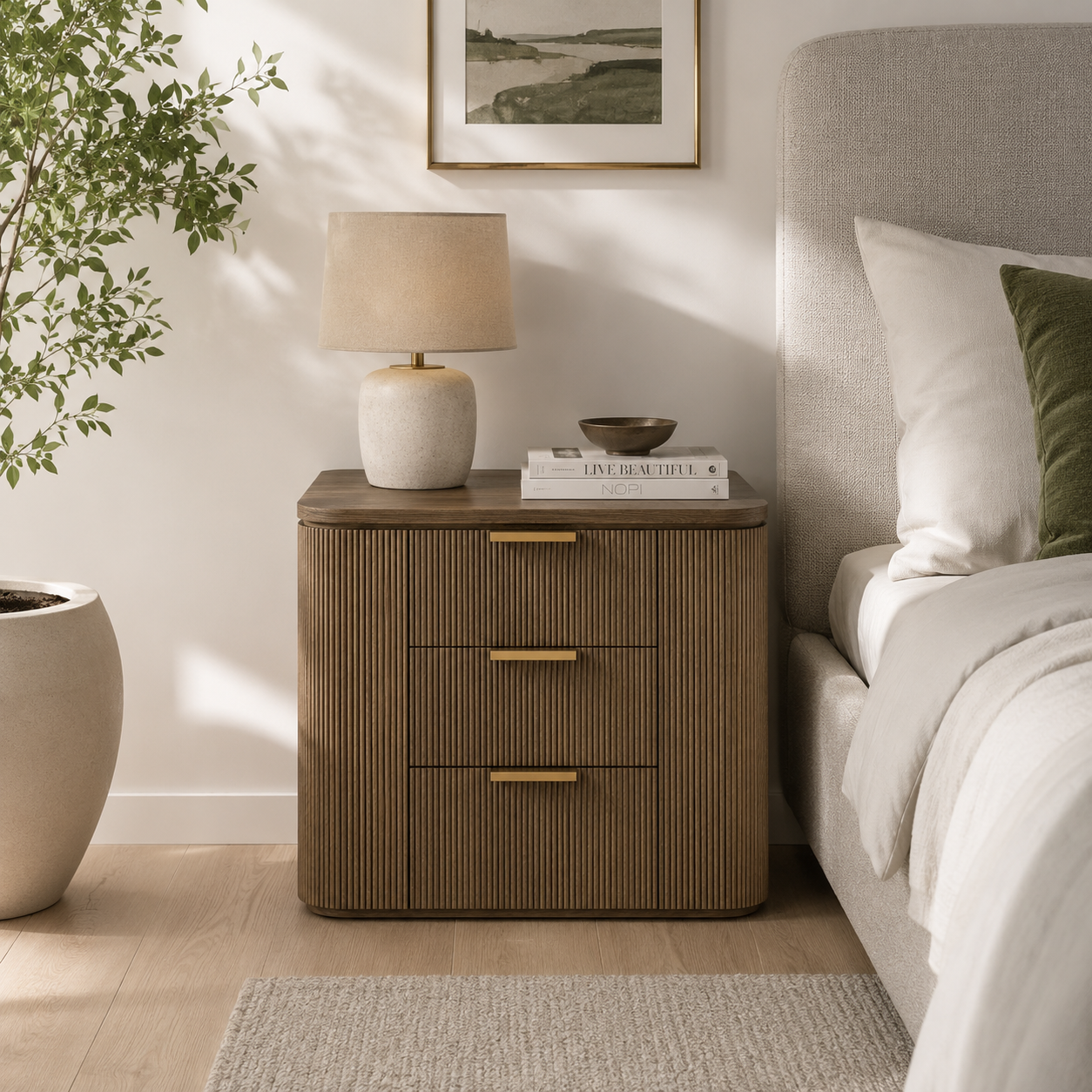 Rustic Haven Brown Oak Three Drawer Nightstand
