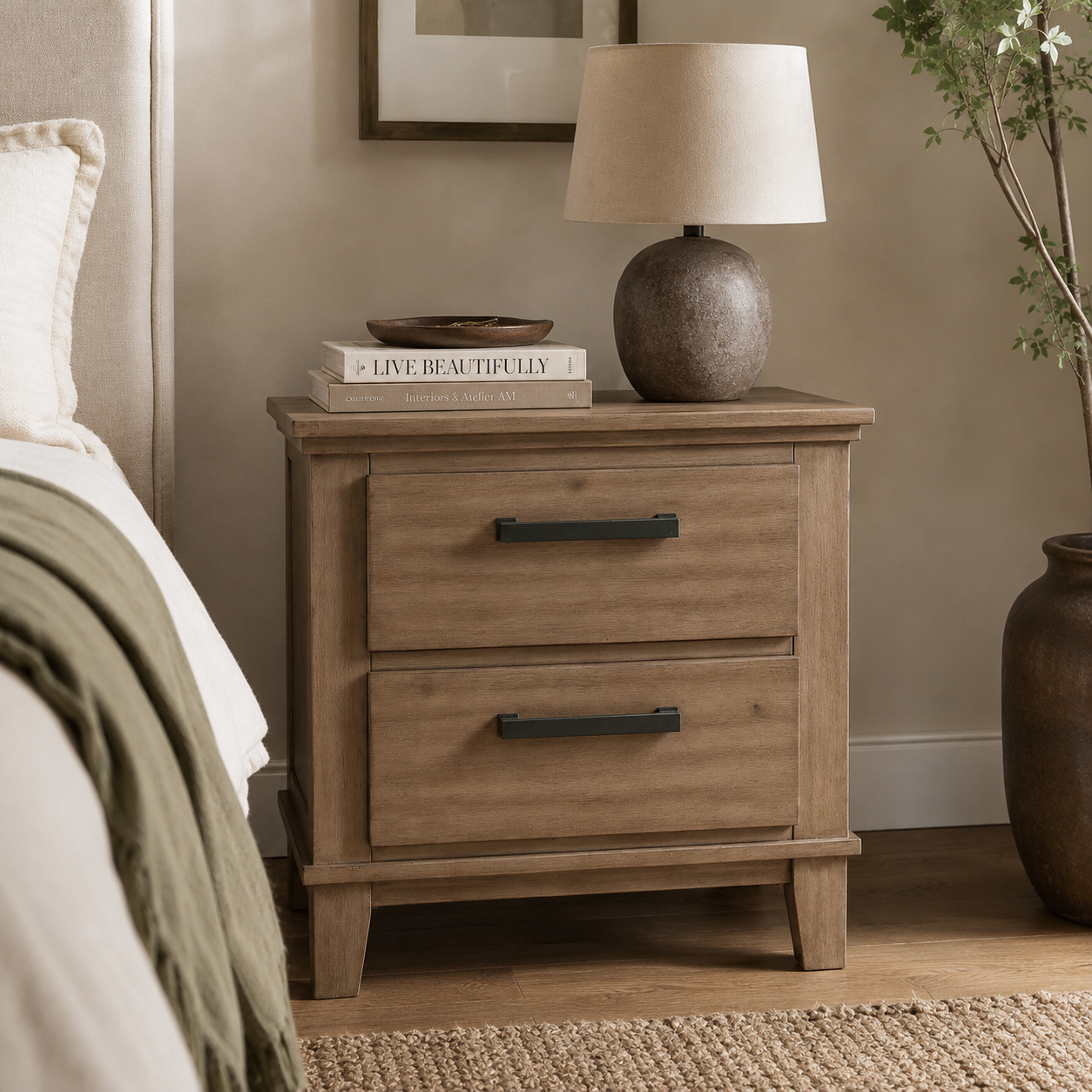 Jolene 2-Drawer Nightstand W/ Usb In Grey