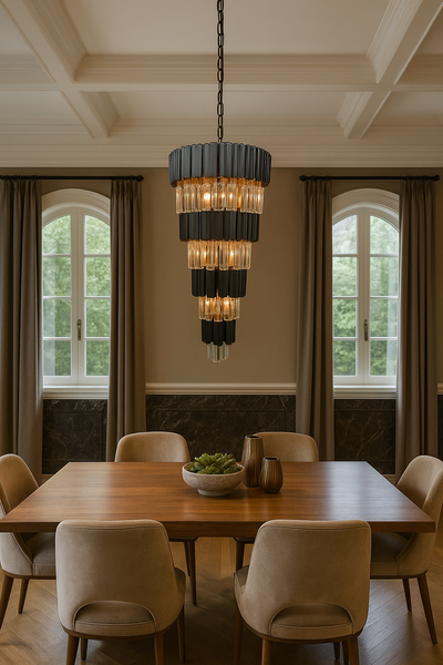 36"H METAL+CRYSTAL CHANDELIER