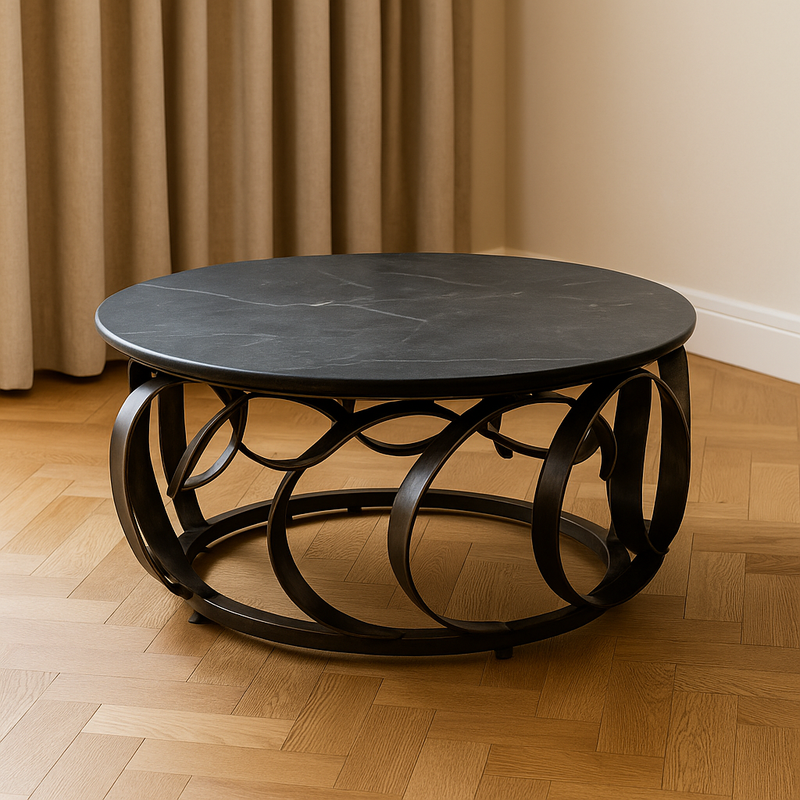 طاولة قهوة حديدية بسطح رخامي 36 بوصة
