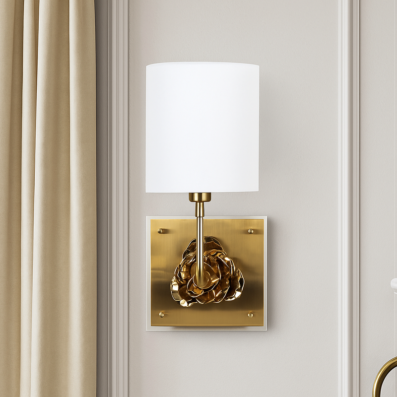 METAL FLOWER WALL SCONCE, GOLD