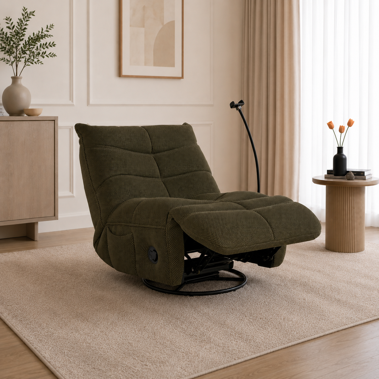 Finn Army green Swivel Power Recliner