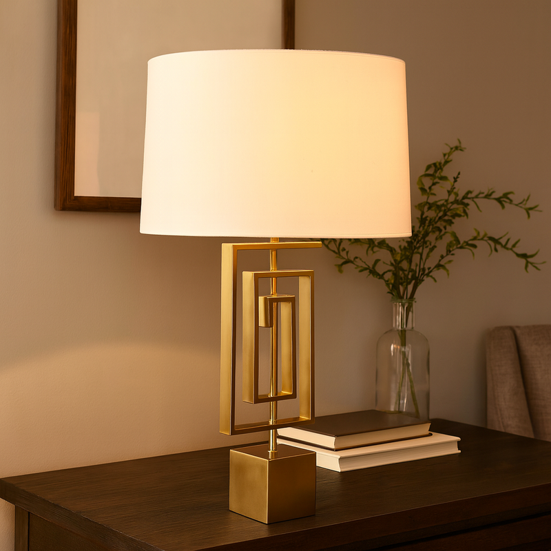 STAINLESS STEEL 28" GEOMETRICTABLE LAMP, GOLD
