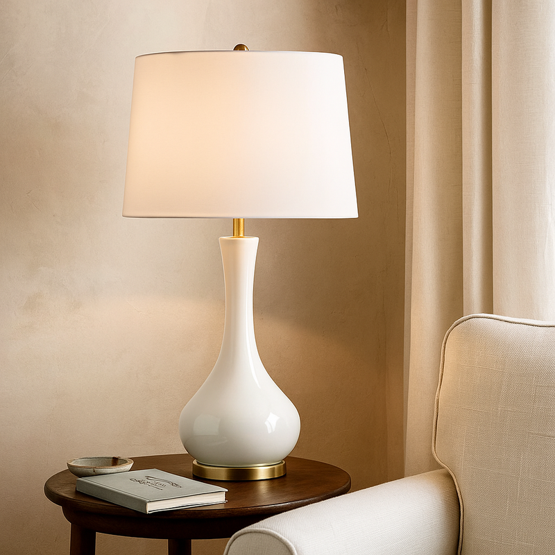 GLASS 34" TEARDROP TABLE LAMP,WHITE