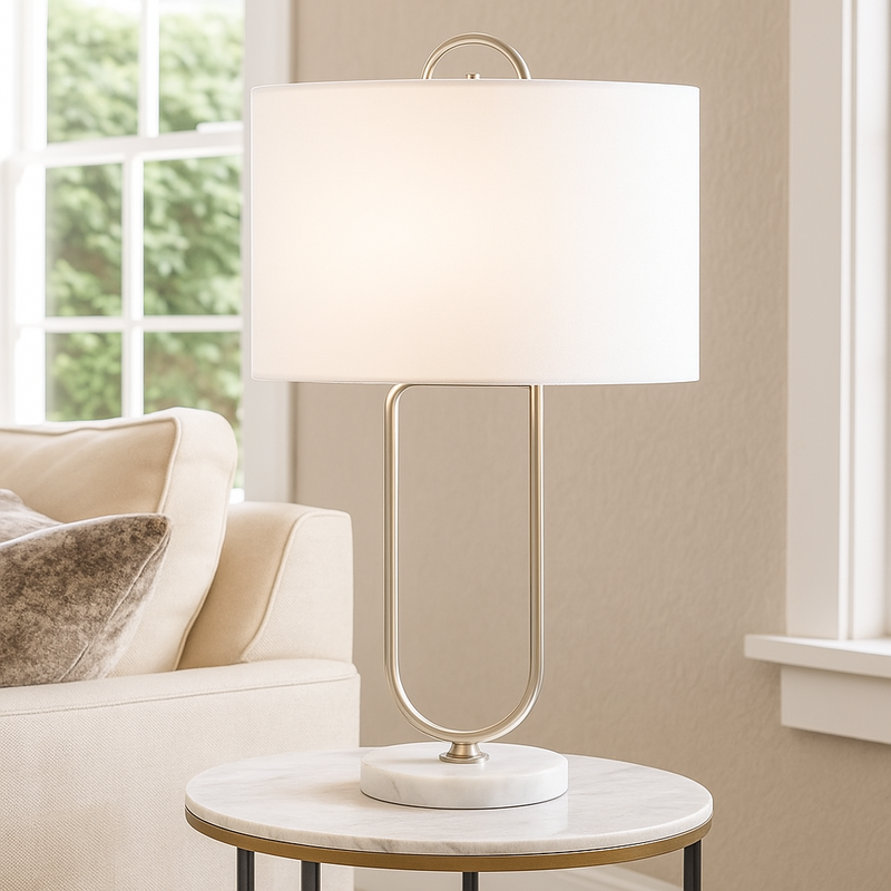 METAL 26" PAPER CLIP TABLE LAMP ON MARBLE BASE, GO