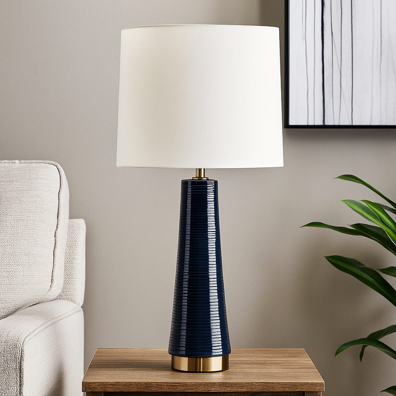 CERAMIC 30" RIBBED TABLE LAMP,BLACK