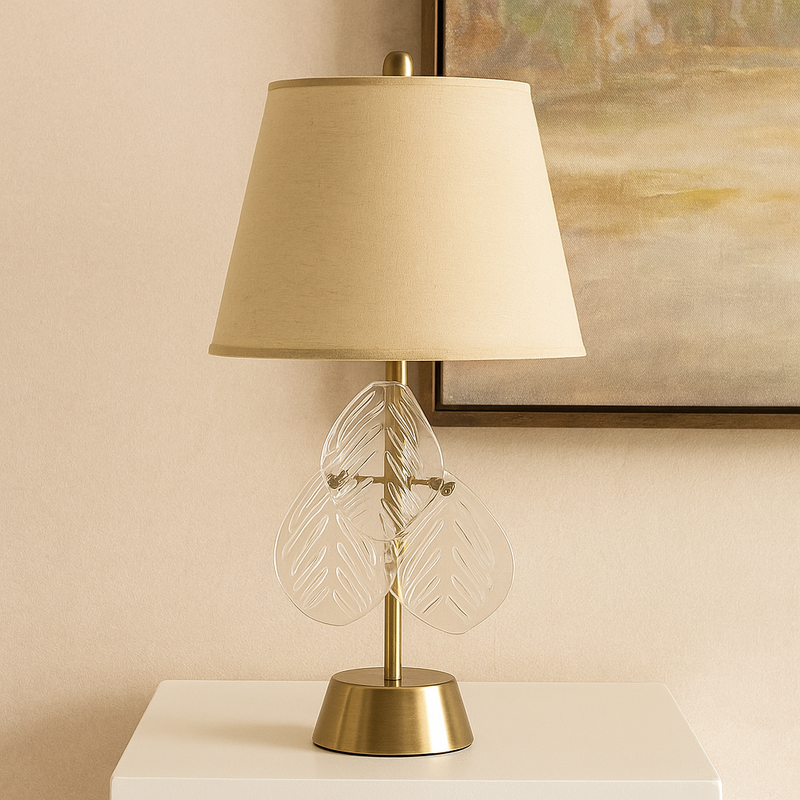 مصباح طاولة زجاجي بتصميم أوراق - 27 بوصة