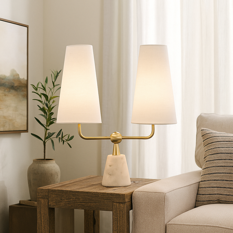 مصباح طاولة مزدوج الضوء من الرخام/المعدن بارتفاع 23 إنش