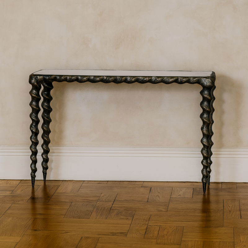 William Yeoward Collected - Urban Cool - Karinta Antique Brass Console Table with Antique Mirror Top