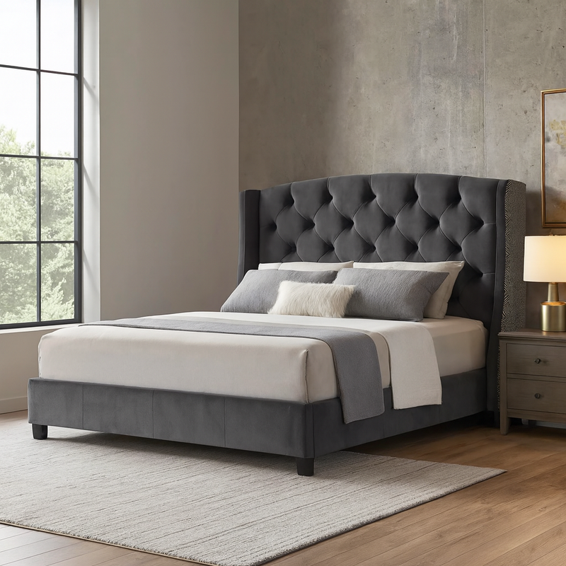 Ashy Upholstered (Queen/King) Bed