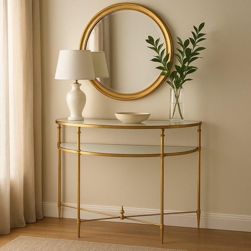 Henzler 91 W x 76 H x 45 D Demilune Console Table with Mirror Top