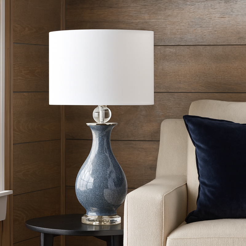 Jarvis Table Lamp  28"Ht.,Ceramic&Crystal  Blue Crackle Fini