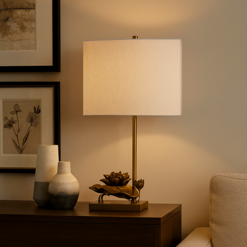 POLY 28" LOTUS TABLE LAMP, GOLD