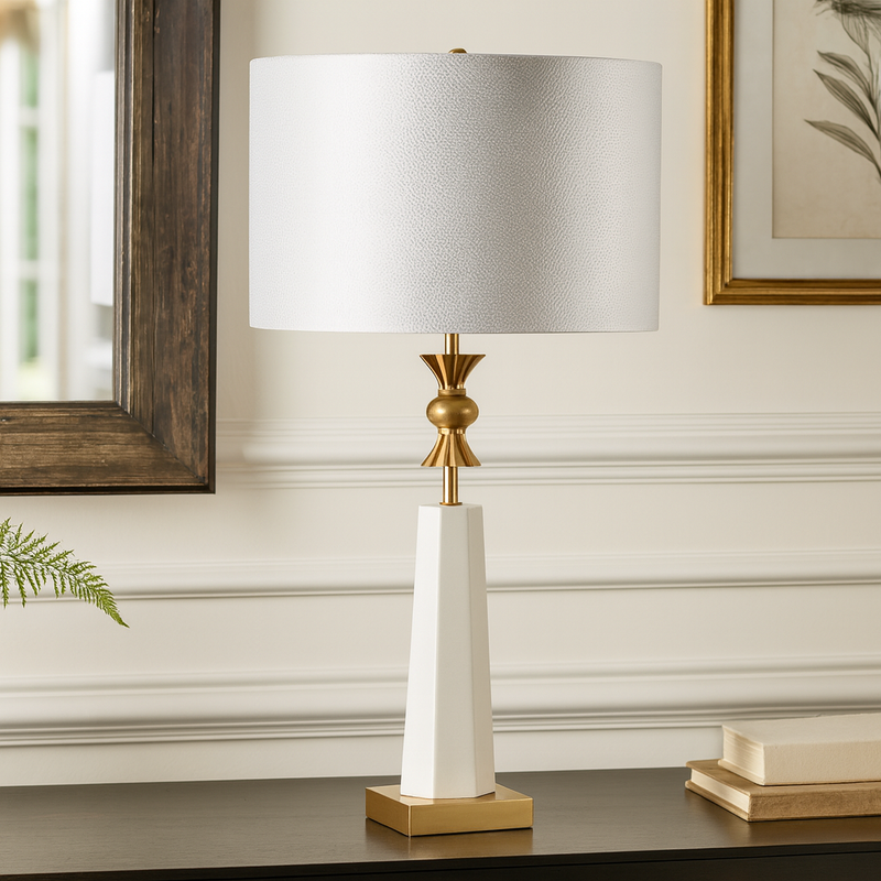 POLYRESIN 34.5" CROWN TABLE LAMP, , WHITE- KD