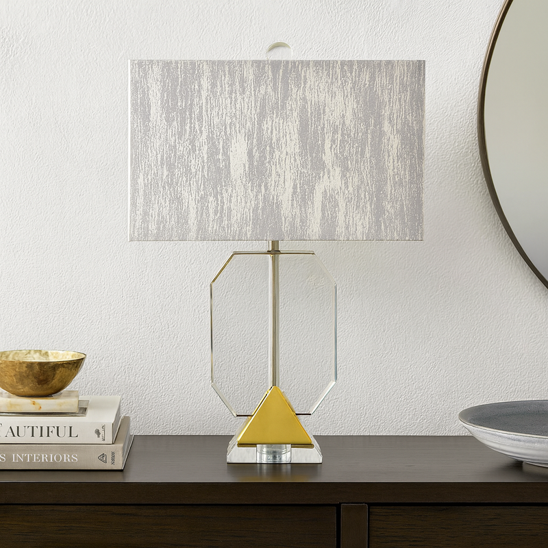 مصباح طاولة كريستالي على شكل مثمن - 25.25 بوصة