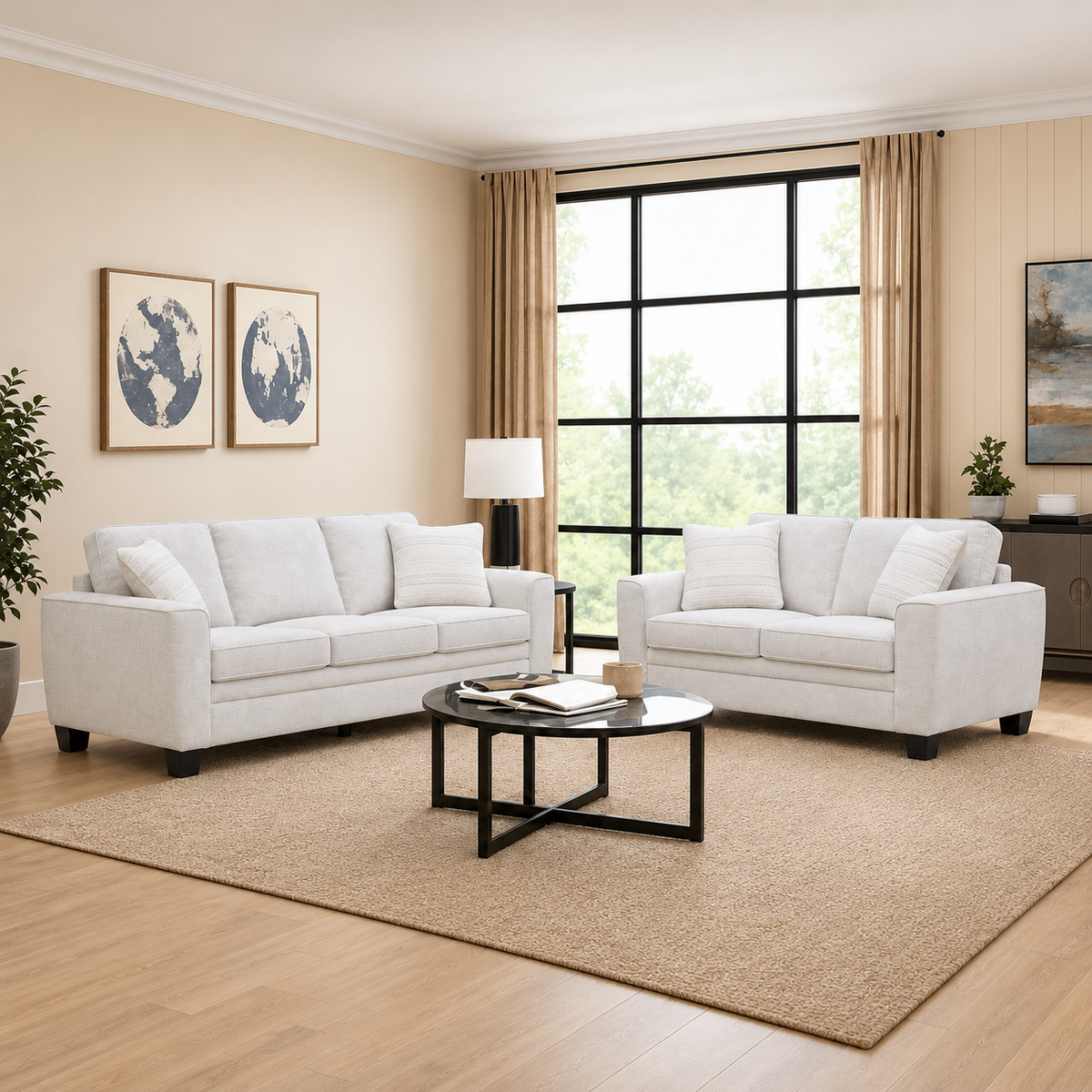 Elora Beige Living Room Set ( Sofa + Loveseat)