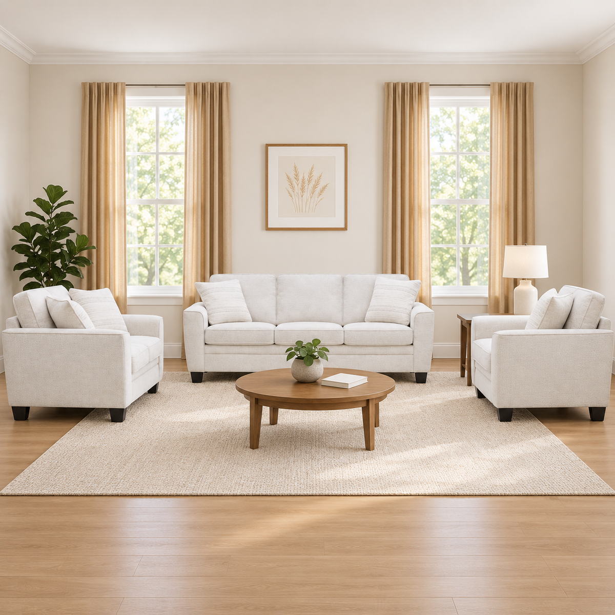 Elora Beige Living Room Set ( Sofa + Loveseat + Chair)
