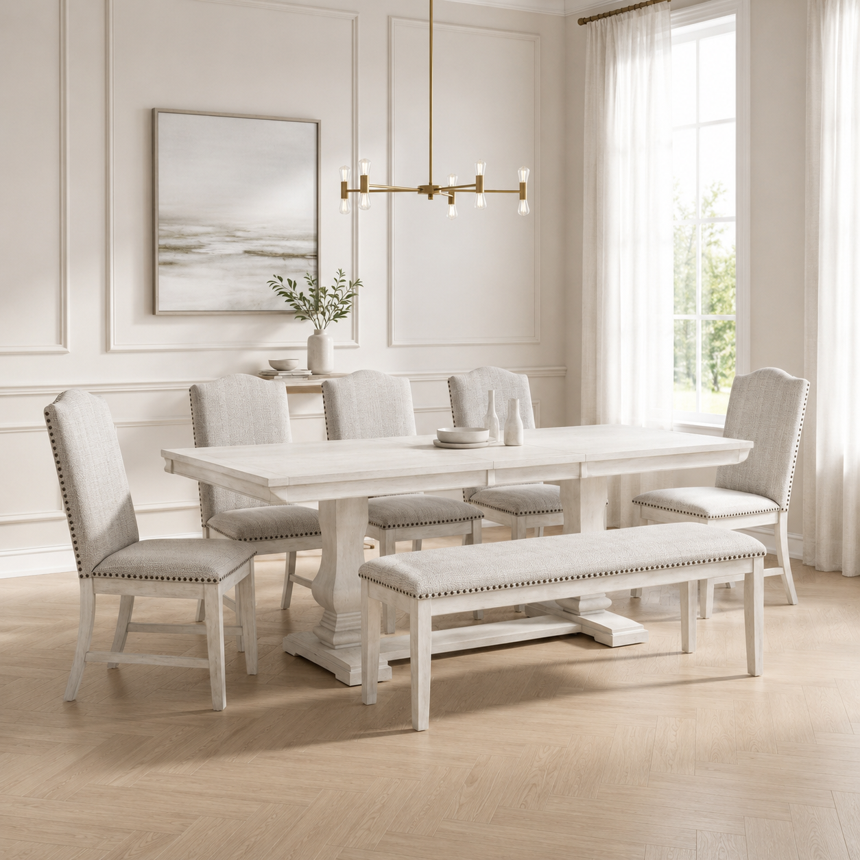 Hestigan Dining Set  5 Chairs W Bench