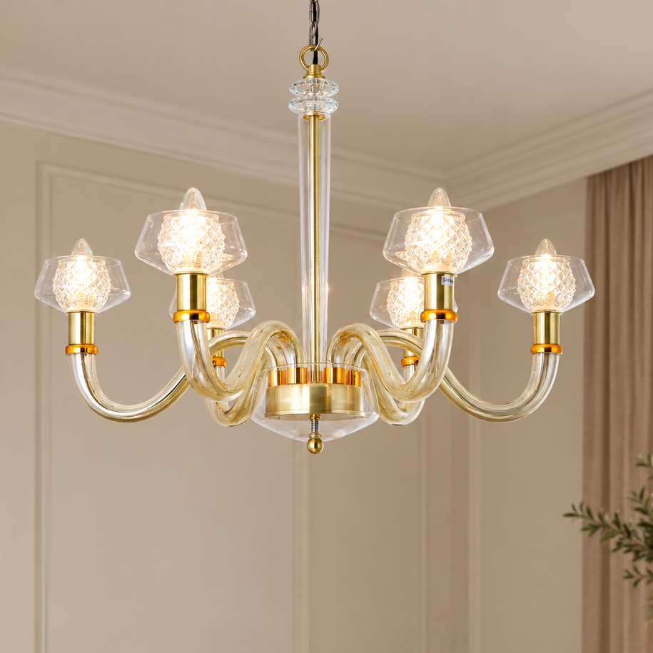 TINTED CRYSTAL CHANDELIER,6 LIGHTS