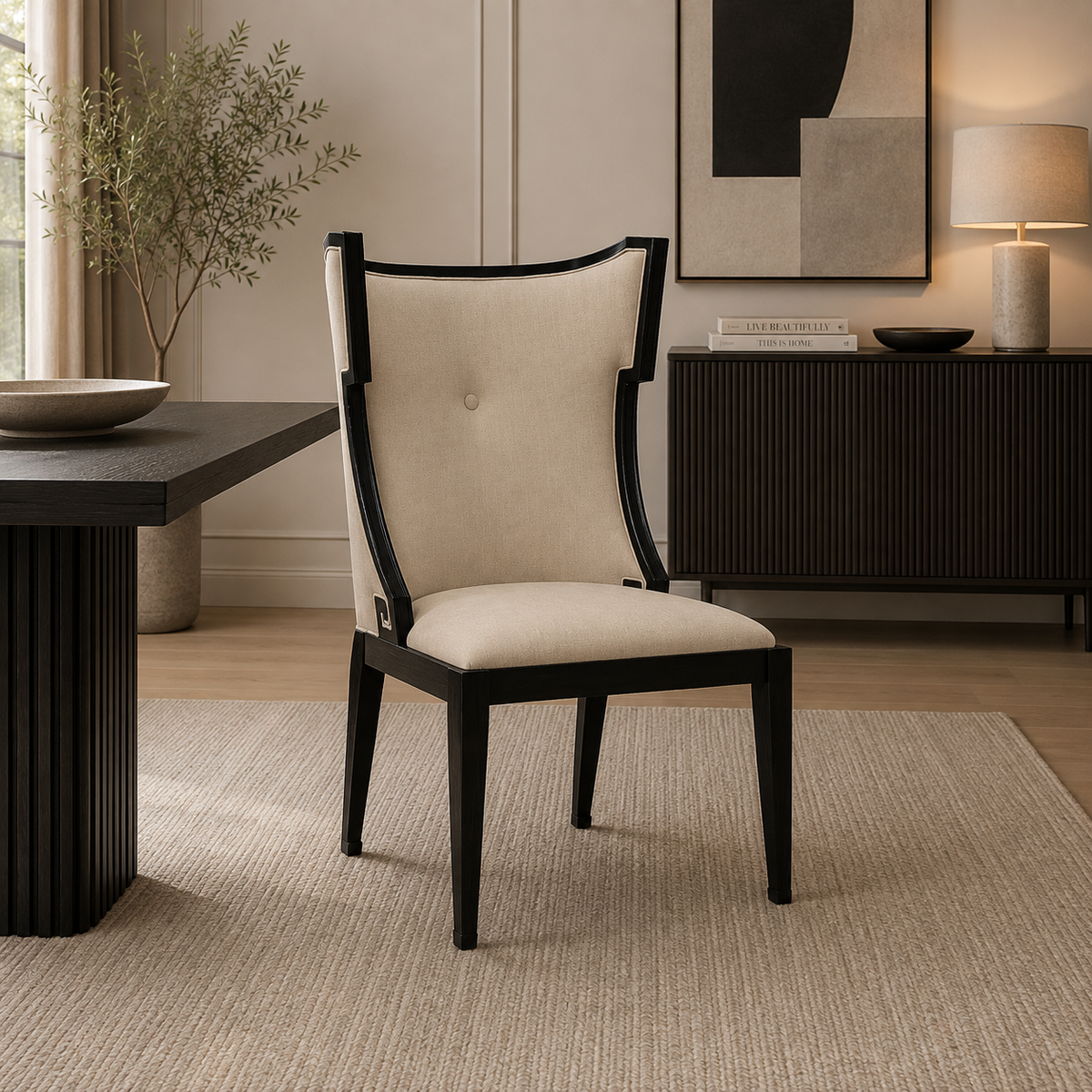 Windsor Collection - Greek Key Design Biedermeier Black Side Chair