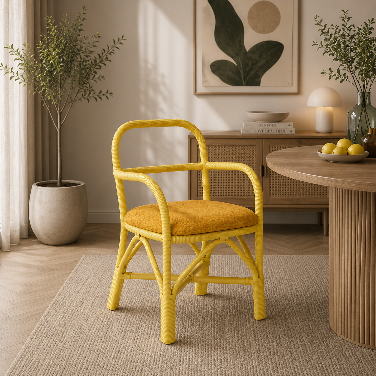 Ginny Yellow Rattan Dining Chair