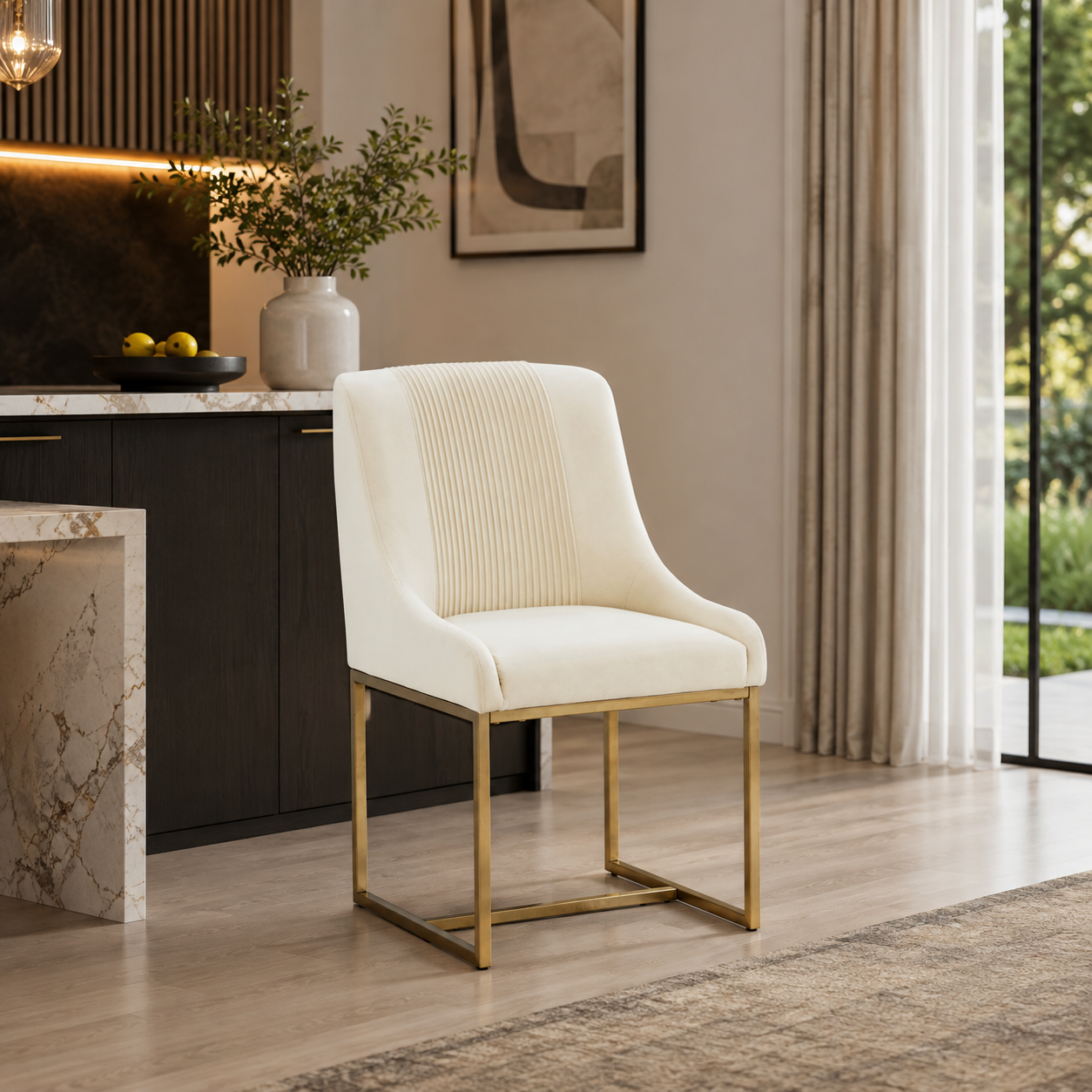 Lisa Cream Pleated Velvet Dining Chair