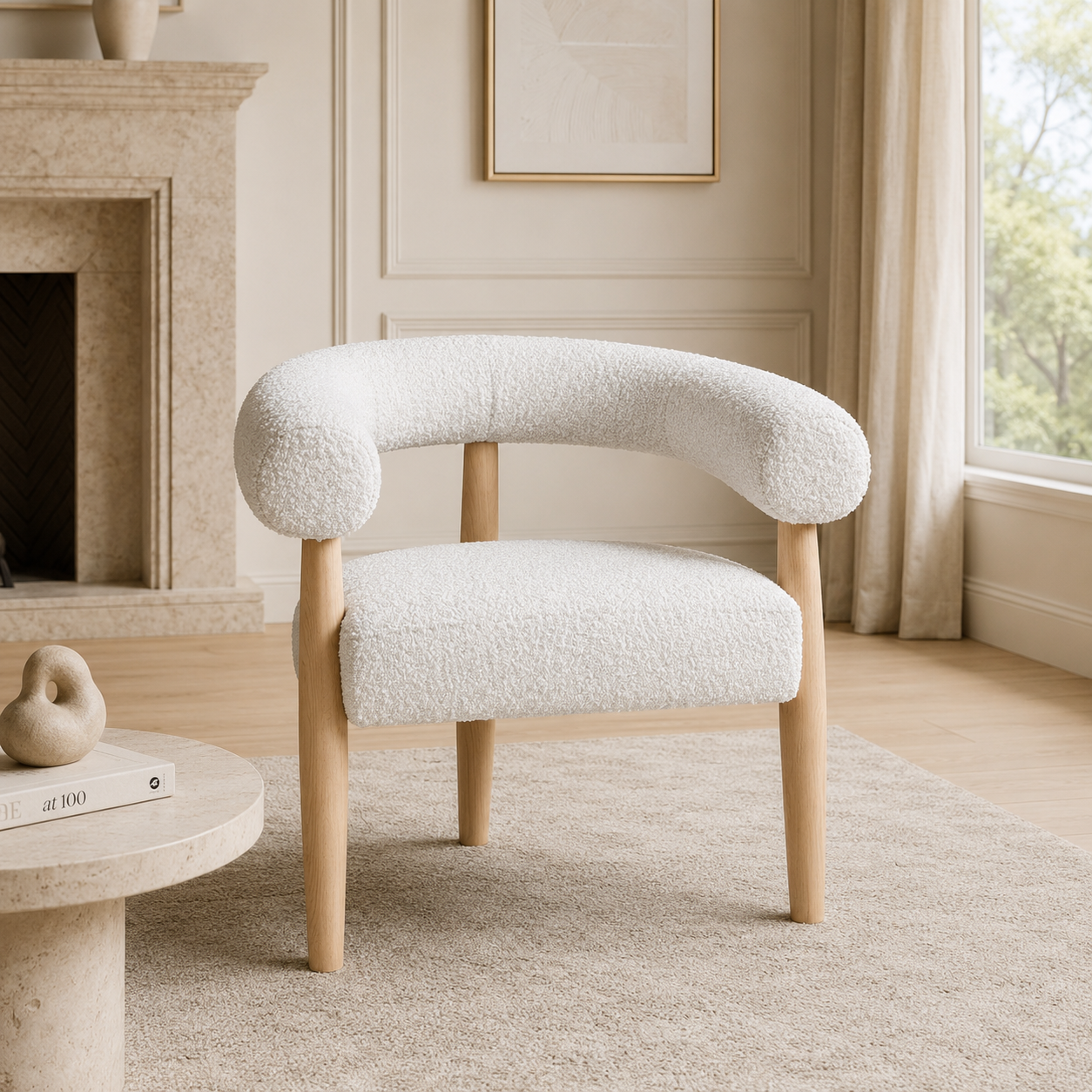 Snow Linen Beige Accent Chair