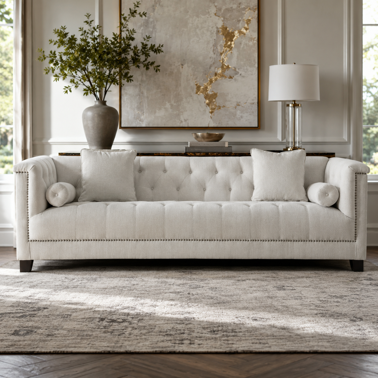 Alabid Linen off-White 4-Seater Sofa (247cm)