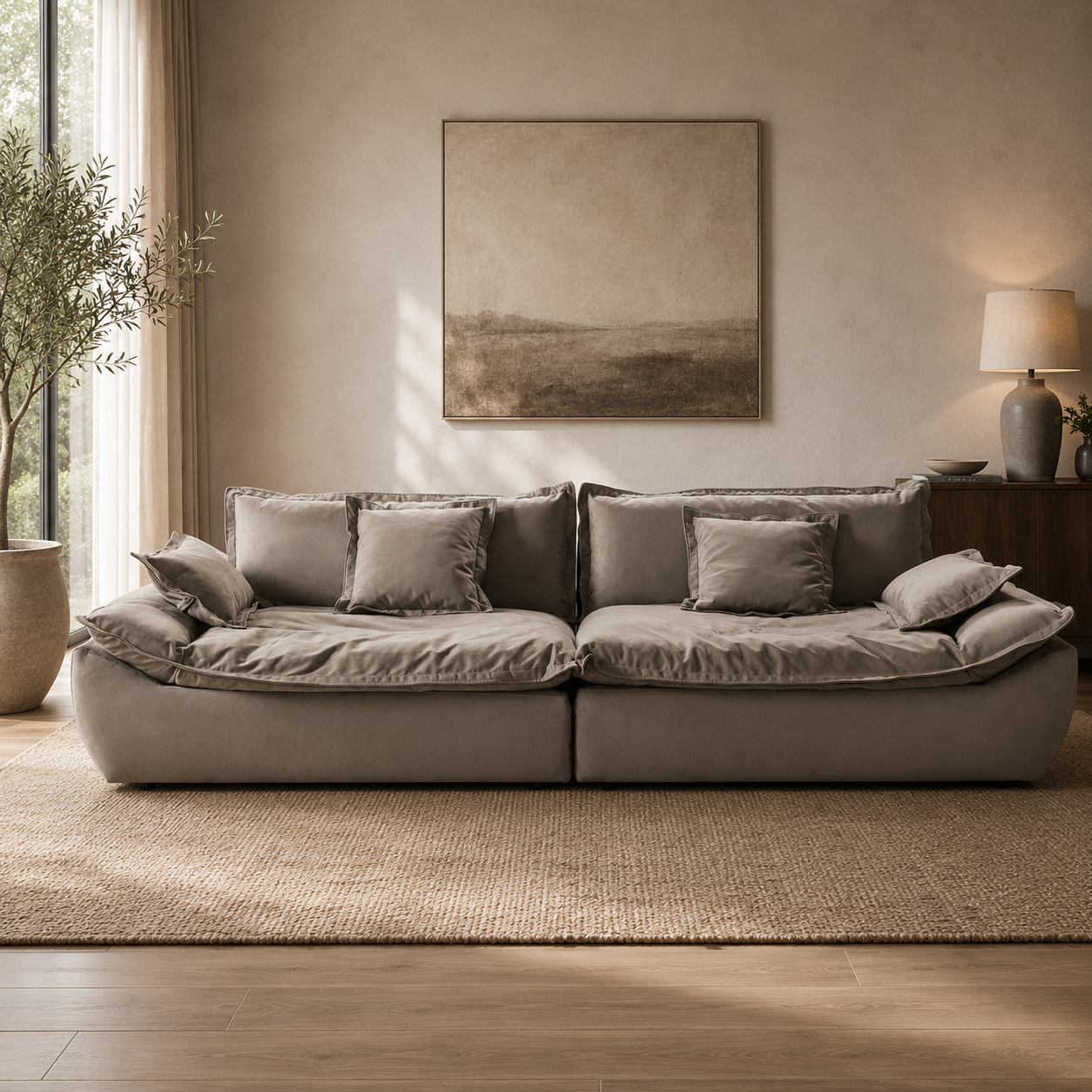Plush Perfection Taupe 4 Seater Sectional W280