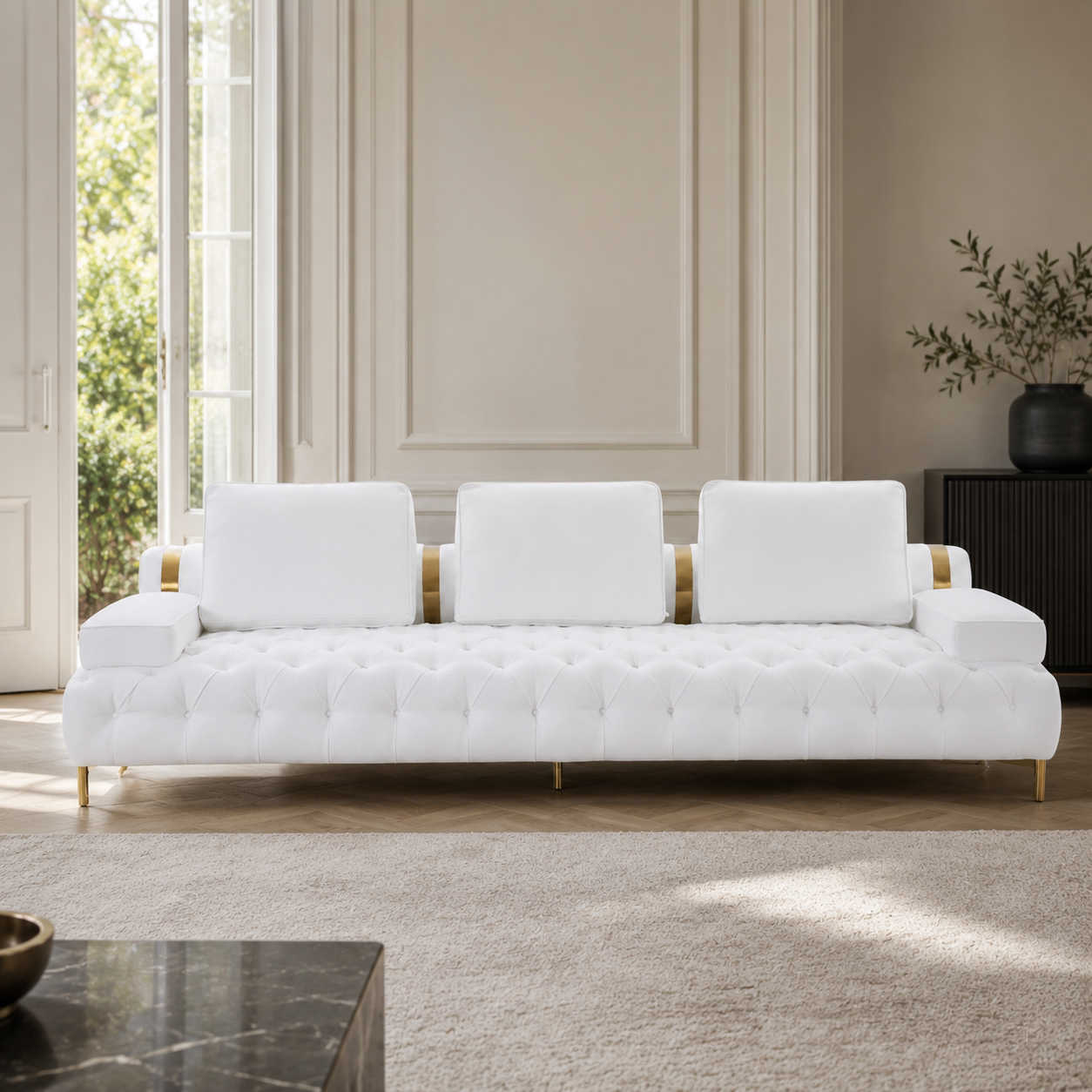 كنبة توفتينج بيضاء مكونة من 4 مقاعد