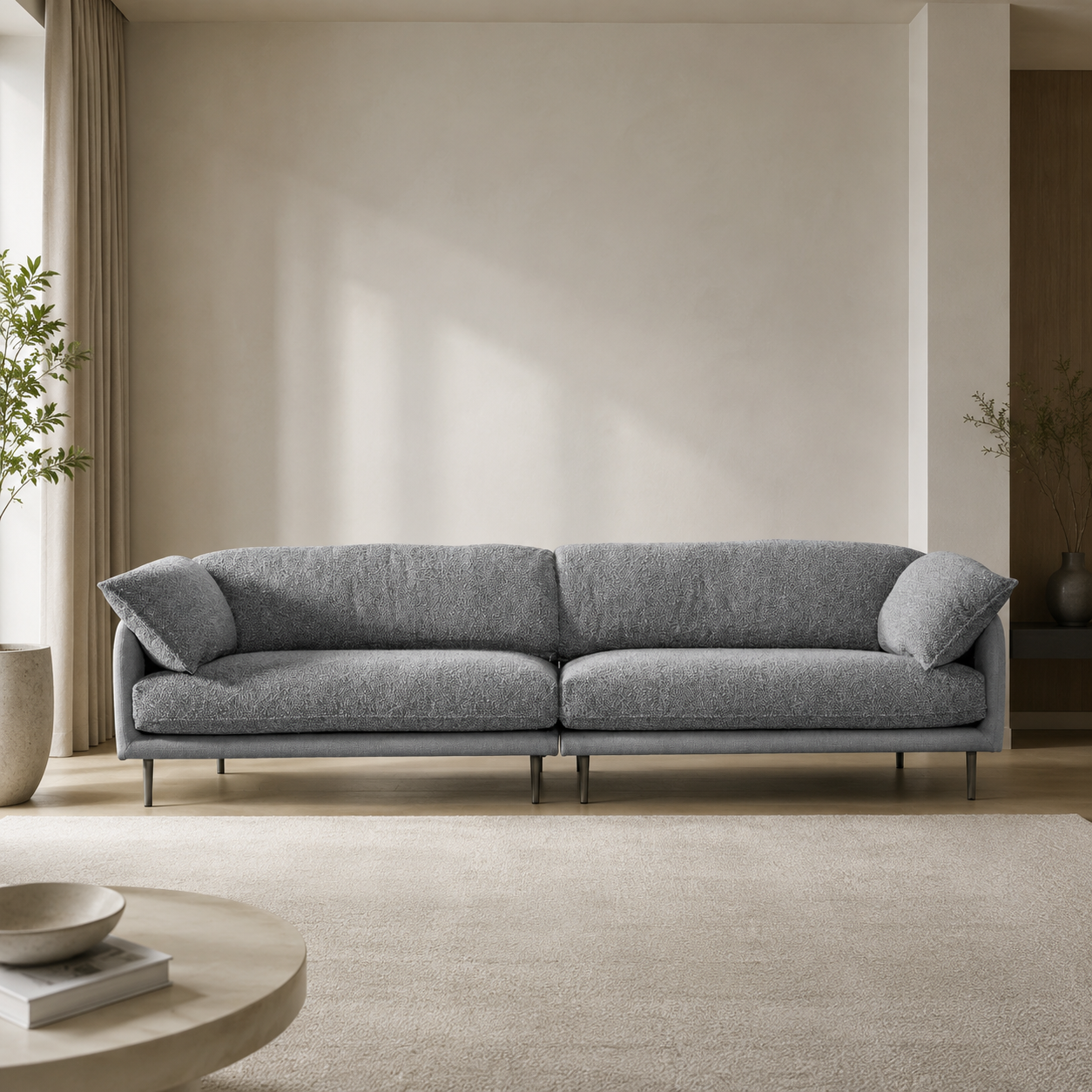 Ahad Grey Boucle 4 Seater Sofa