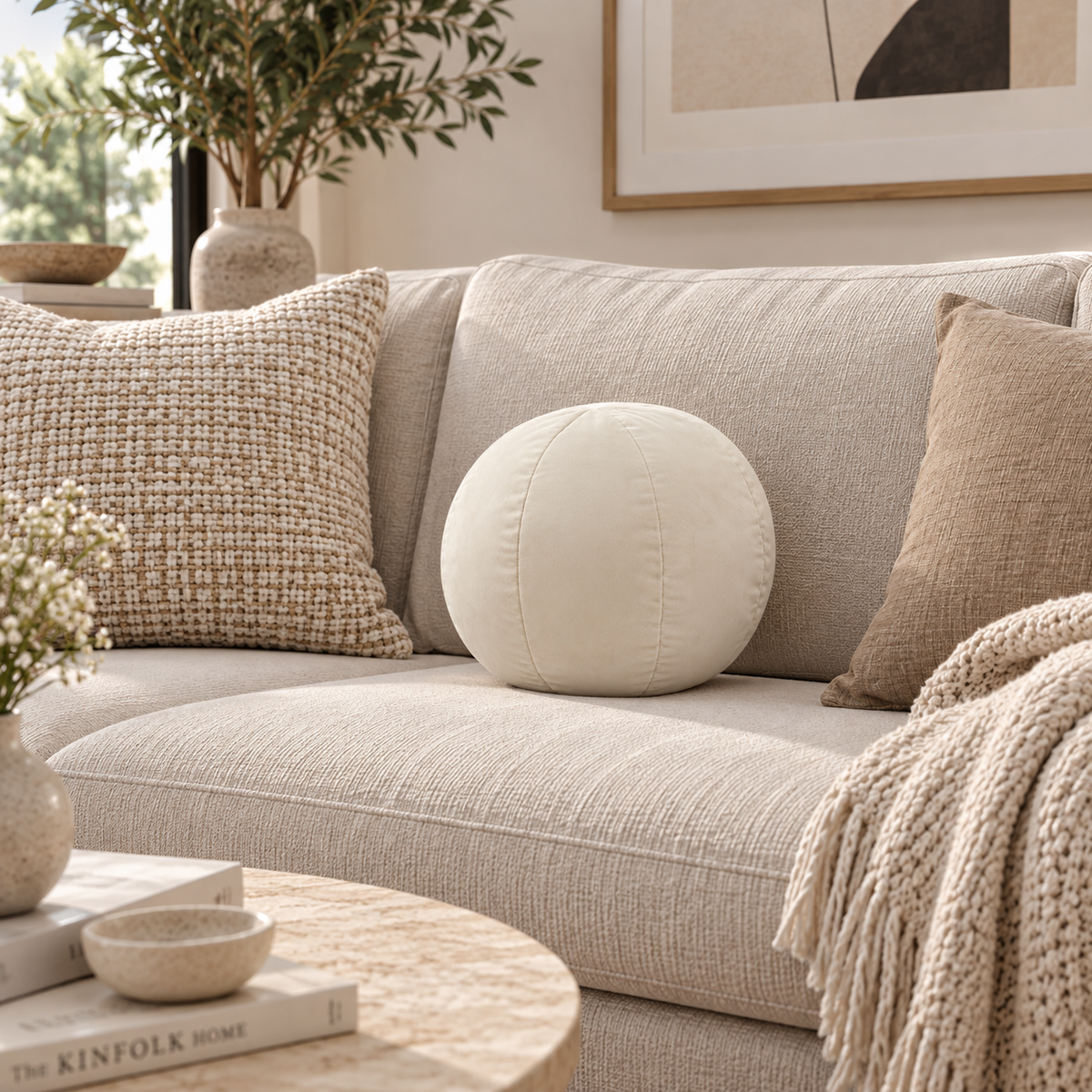 Boba 14" Cream Velvet Pillow
