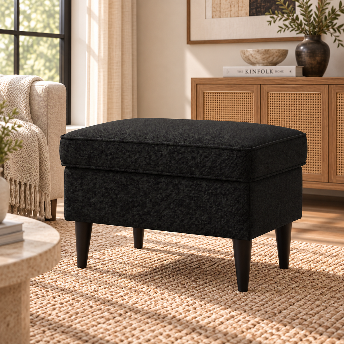 Linen Chair Footstool with Elegant Design - E3 Black