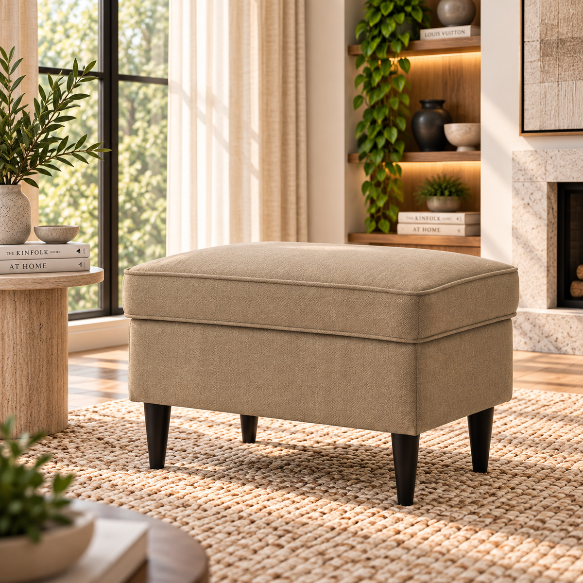 Linen Chair Footstool with Elegant Design - E3 Beige