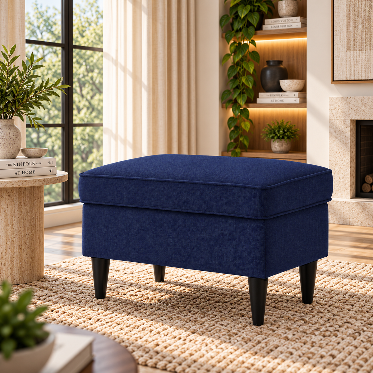 Linen Chair Footstool with Elegant Design - E3 Dark Blue