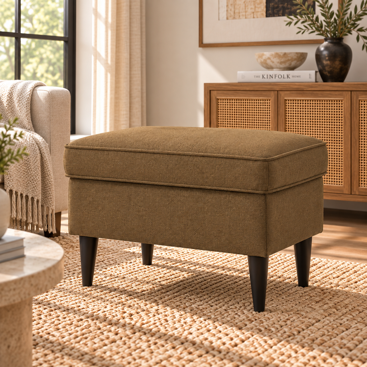 Linen Chair Footstool with Elegant Design - E3 Brown