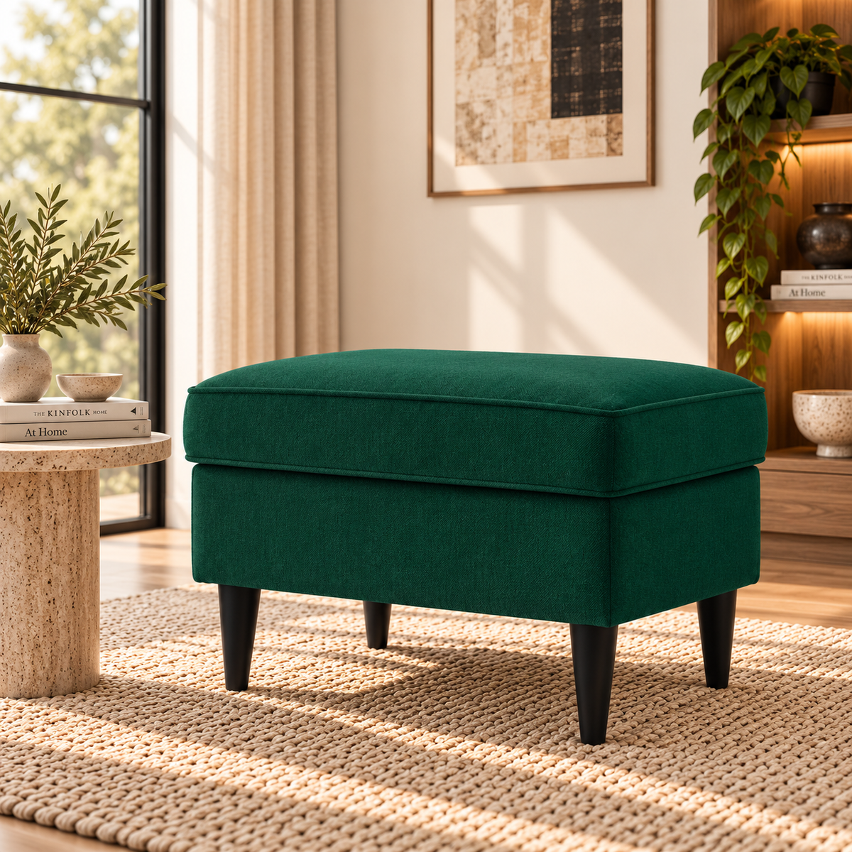 Linen Chair Footstool with Elegant Design - E3 Dark Green