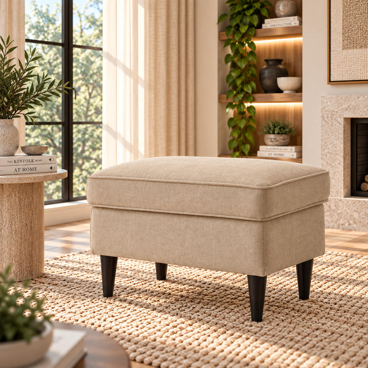Linen Chair Footstool with Elegant Design - E3 Light Beige