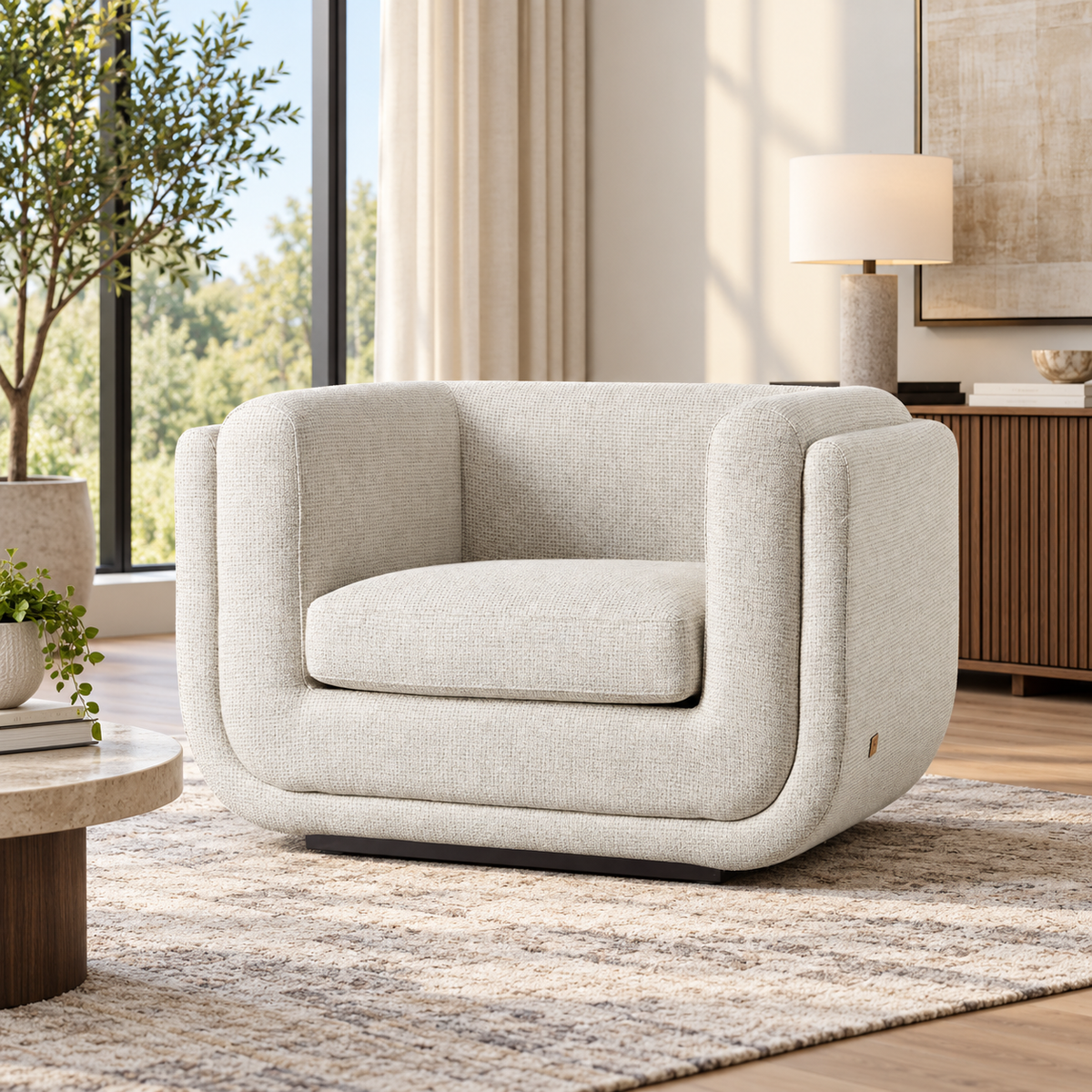 Royal | Modern Chair - Linen Fabric with Green Foam and Swedish Wood - Beige - 85x80x85cm