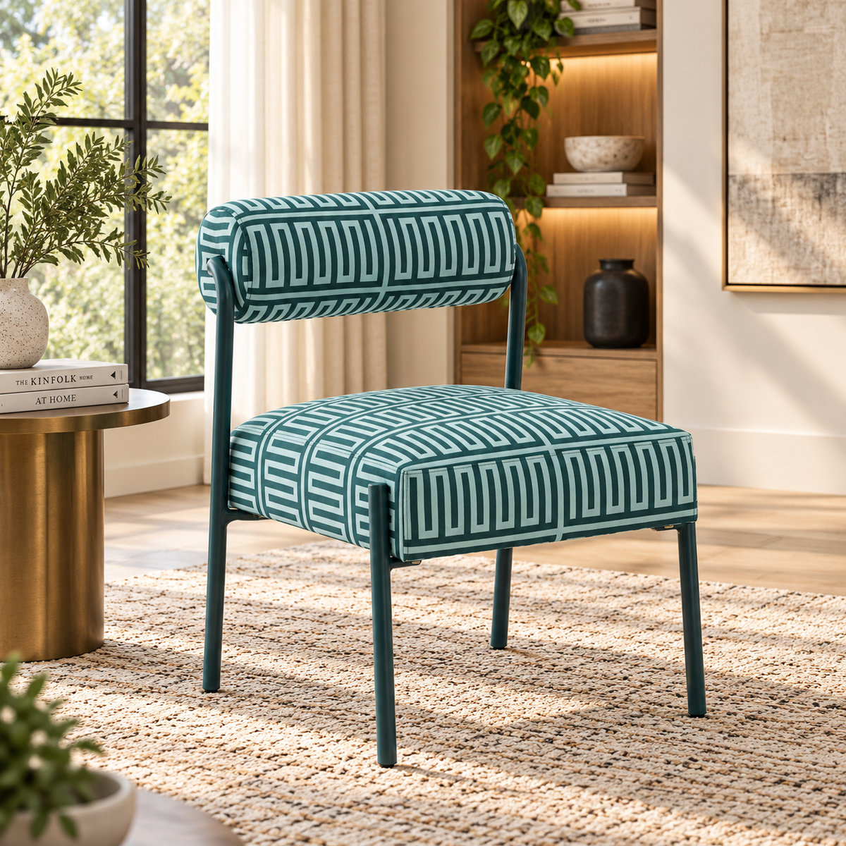 Jolene Green Patterned Linen Accent Chair