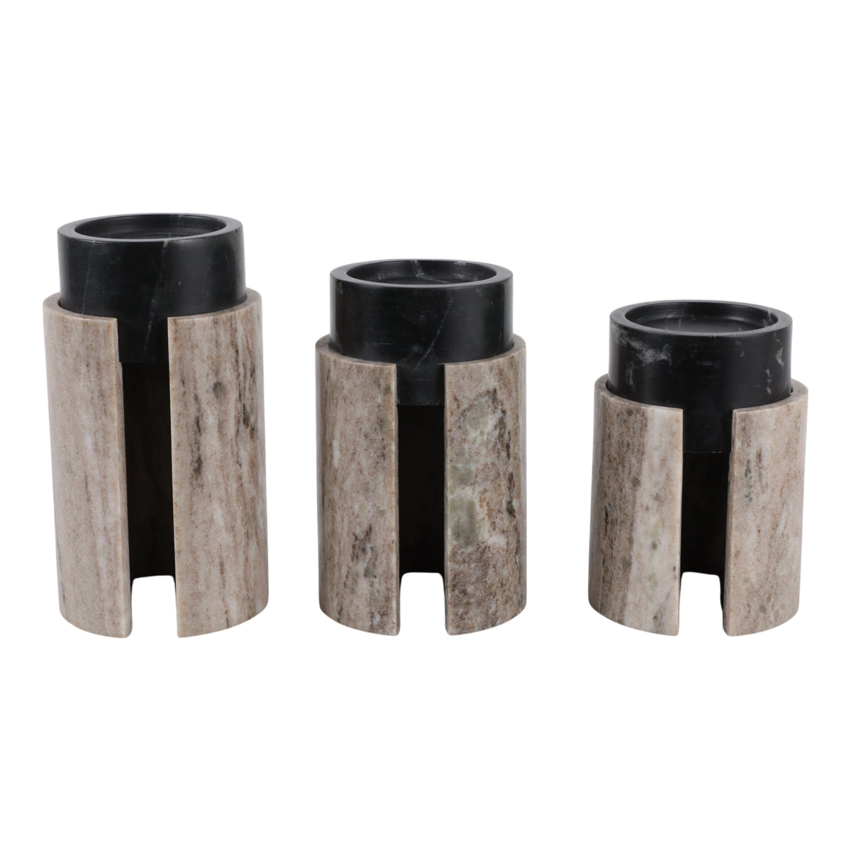 S/3 7/8/9" LAWRENCE MARBLE CANDLE HOLDERS