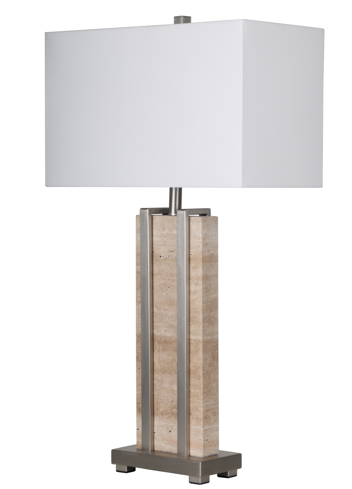 Stark Cream Travertine Table Lamp in Silver-76cm H