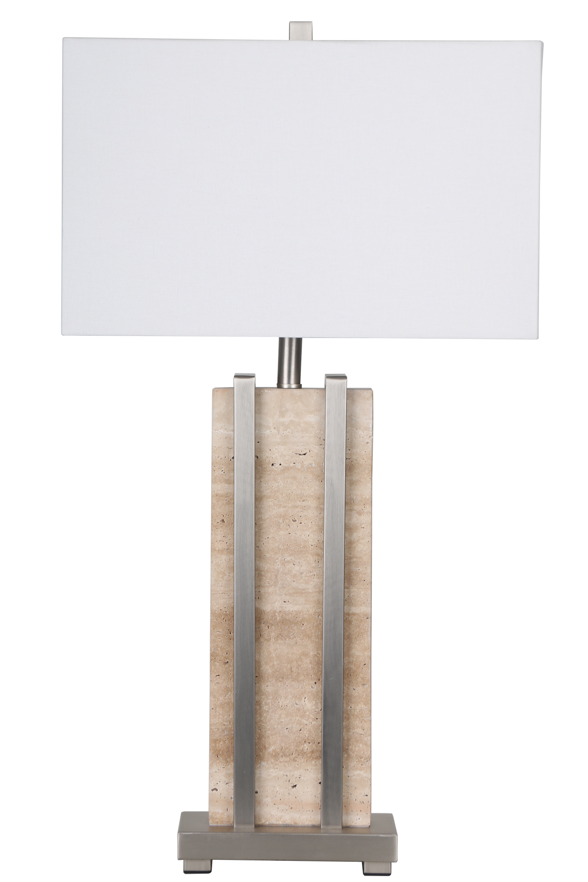 Stark Cream Travertine Table Lamp in Silver-76cm H
