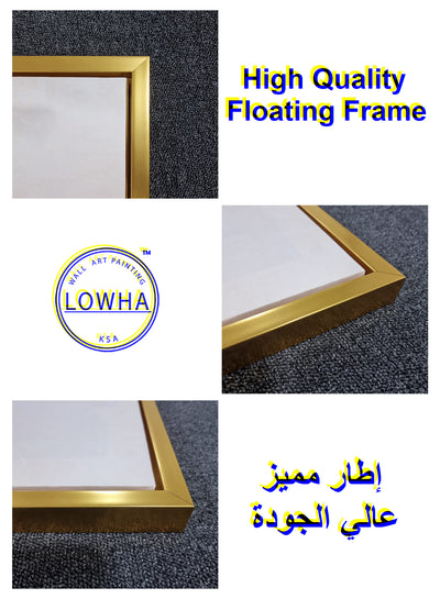 Square Canvas Wall Art Stretched Over Wooden Frame with Gold Floating Frame and Luxury Flower Art Painting