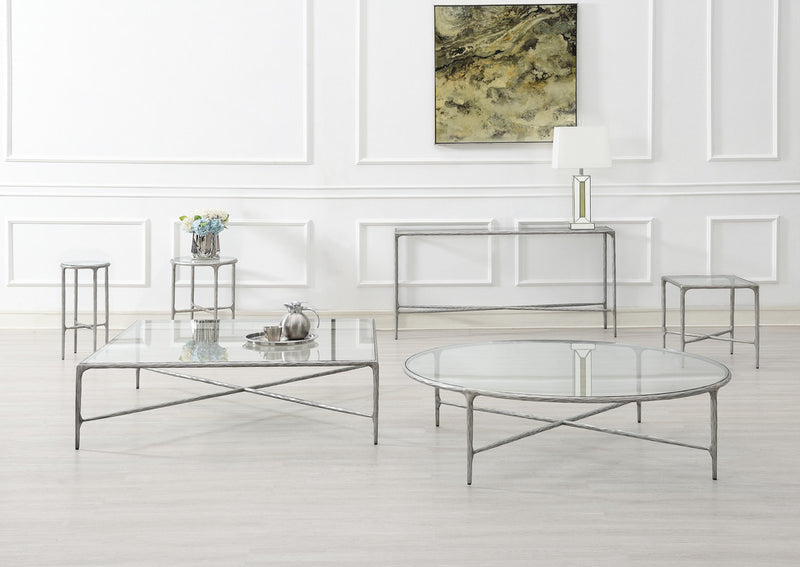 Square Silver Coffee Table with Glass Top