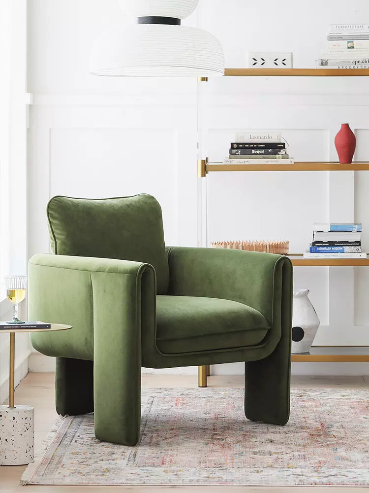 Royal | Modern Chair - Velvet Fabric with Green Foam and Swedish Wood - Dark Green - 85x80x85cm